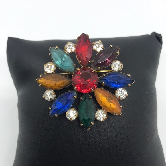 Vintage Jewelry - Vintage Multi Colored Rhinestone Happy Pin